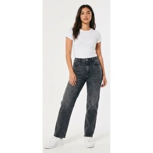 Hollister Ultra High Rise Mom Jeans 9L W29 L29 Black Acid Wash Vintage Stretch